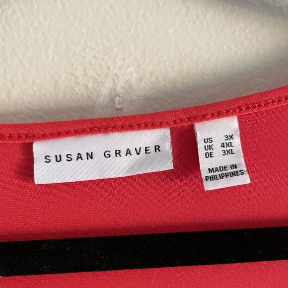 Susan Graver Women 3X Red Liquid Knit Tunic Top With Sheer Chiffon Bell Sleeves - Picture 7 of 11